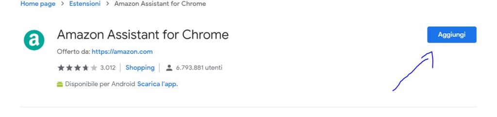 Estensione amazon assistant aggiungi chrome